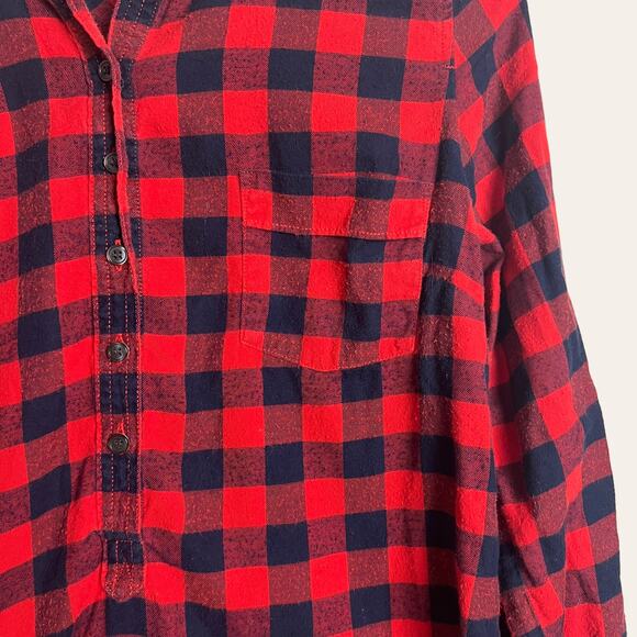 J.Crew Red Black Plaid Flannel Perfect Fit Popover Shirt Size Small Petite - Picture 4 of 7